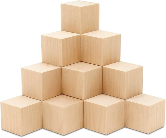 DIY Wood Cubes 2-inch, Pack of 10 Small Wood Blocks, Wooden Blocks for Crafts, STEM, Building, and Blank Wood Dice, by Woodpeckers