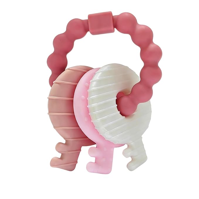 YAPROMO Baby Teething Keys - Soft Silicone Keys Teether, Cute Chew Toys for 3-18 Months Infants & Toddlers, Perfect for Baby Girls, BPA Free