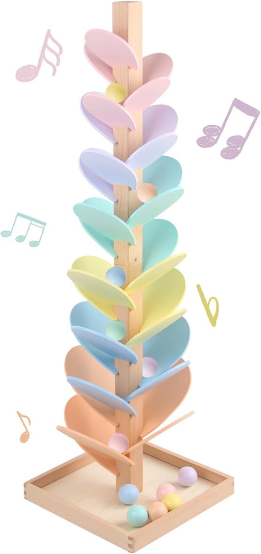 Marble Run Wooden Ball Drop Toys Toddlers 3-5 (Height: 27.8in) (1.1" Balls) | Wood Music Tree for 4-8 Toddlers Musical Game Montessori Toys Learning Color Sorting Sensory Toys for Boys Girls 8-12 Gift