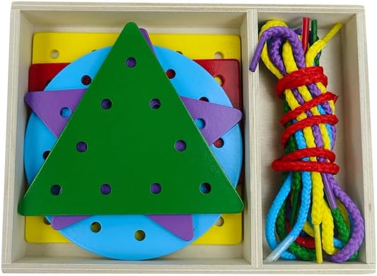 5 Pcs Double-Sided Shape Panels Wooden Threading Toy Lacing Cards for Toddlers, Lacing Shapes, Educational and Learning Montessori Activity for Kids (Triangle)