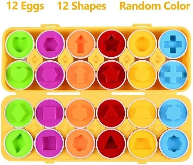VUIYA Matching Eggs - Toddler Toys - Color Shapes Egg Set - Educational Color, Shapes and Sorting Recognition Skills - Sorting Puzzle for Kid Baby Toddler Boy Girl, Easter Basket Gift (12 Eggs)
