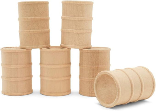 Wooden Oil Drums 1-5/8 Inch, Pack of 10, Small Unfinished Cargo Barrel, Perfect for Miniatures, Scale Models, Train Making or Woodworking Craft Projects, by Woodpeckers