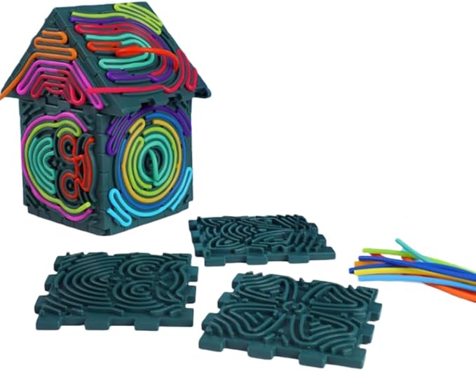 Premium 3D Autism Sensory Activity Board, Durable Silicone Fidget Toy, Puzzle House Block Set with 30 Strings, Press Loop Fill Pattern, Calming Stress Relief for Autistic Kids 3+ and Adults