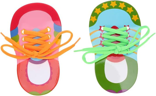 Toyvian Children Shoelace Threading Toy 2Pcs Toddler Lacing Shoes Educational Activity Early Learning Aid for Hand-Eye Coordination and Patience Development