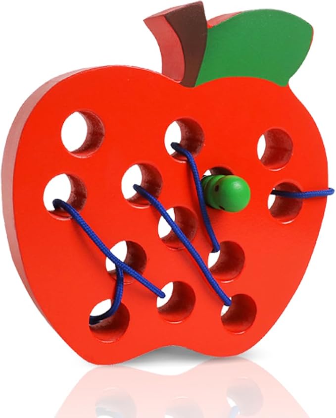 Lacing Toys for Kids,Wooden Threading Apple Travel Toys,Montessori Education Sensory Learning Fine Motor Skills, Wooden Block Puzzle Gifts for 3 Year Old Kids Boys Girls