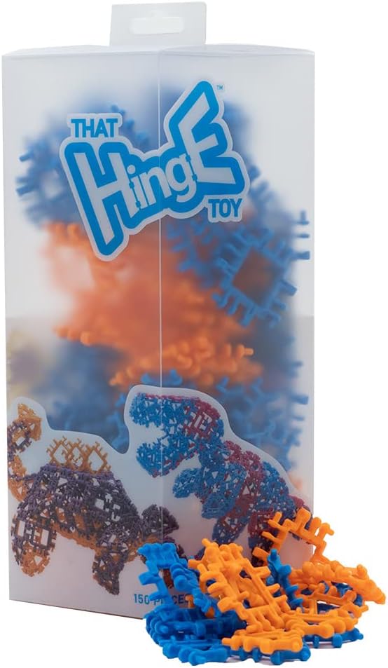 That Hinge Toy 150 Piece Age 7+ STEM Kids Building Toy - Dinosaurs + More | Blue + Orange Creative Sensory Construction Tiles - Open Ended Play Gift Boys + Girls - Classroom Homeschool Manipulatives