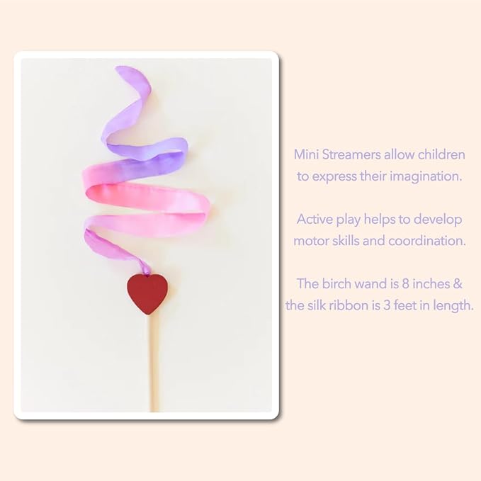 Sarah's Silks Mini Streamers, 8 Inch Handle 3 Foot Ribbon Wand for Pretend Play, Dance, Baton Stick Twirling, and Gymnastics Party Favors | Montessori and Waldorf Toys (Blossom)