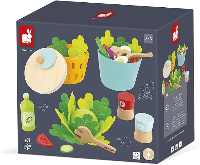 Janod - My Mixed Salad - 33 Piece Pretend Play Kitchen Set - 3 Years + J06595 | Ideal for Toddlers - Enhances Imaginative Play - Fake Food Cooking Toys - Perfect Birthday Gift for Kids 3 and Up