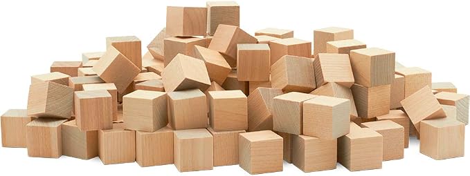 DIY Wooden Cubes 3/4-inch, Pack of 100 Small Blank Wooden Blocks, Unfinished Wood Blocks for Crafts, STEM, Dice, and Building Blocks for Stacking, by Woodpeckers
