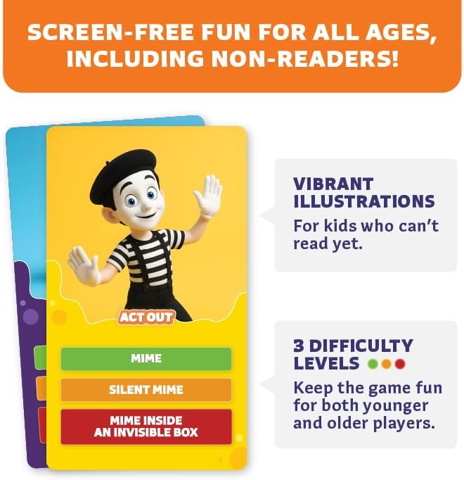 Clever Fox Play Epic Charades Mini Game for Kids Ages 6+, Travel Card Game | 80 act out and explain cards, illustrations, timer, family party game, classroom activity, car trips and travel play