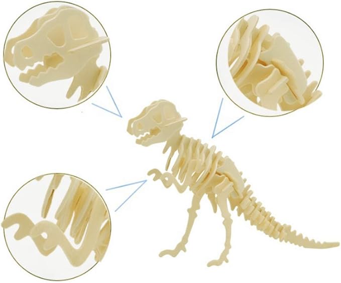 3D Wooden Dinosaur Puzzle - 6 Piece Set Wood Dinosaur Skeleton Model Puzzle - DIY Wooden Crafts 3D Puzzle - STEM Brain Teaser Puzzle Gifts