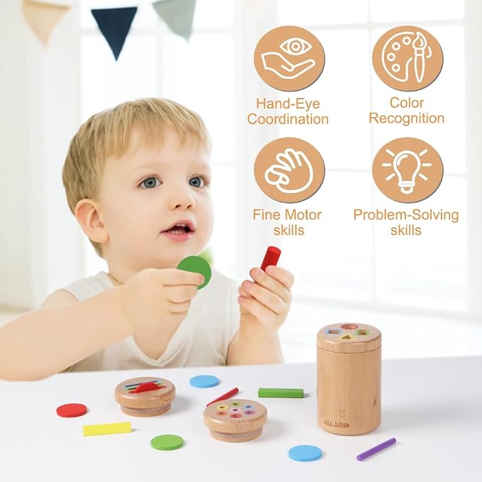 ALLABC Color Sorting Toys for Toddlers Montessori Toys for 1 2 3 Year Old | Preschool Educational Learning Toys | Wooden Sensory Toys | Fine Motor Skills Toys | Open Ended Toys | Airplane Travel Toys