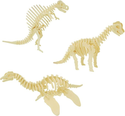 3D Wooden Dinosaur Puzzle, 3 Piece Set Wood Dino Skeleton Model Puzzle | Wooden Crafts Assembly 3D Puzzle, STEM DIY Brain Teaser Puzzle