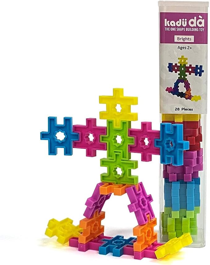 KADÜ DA Age 3+ Brights 28 Piece Kids Beginning Building Block Toy | Creative Mini STEM Sensory Construction Puzzle - Open Ended Play Gift Boys + Girls - Classroom Homeschool Manipulatives