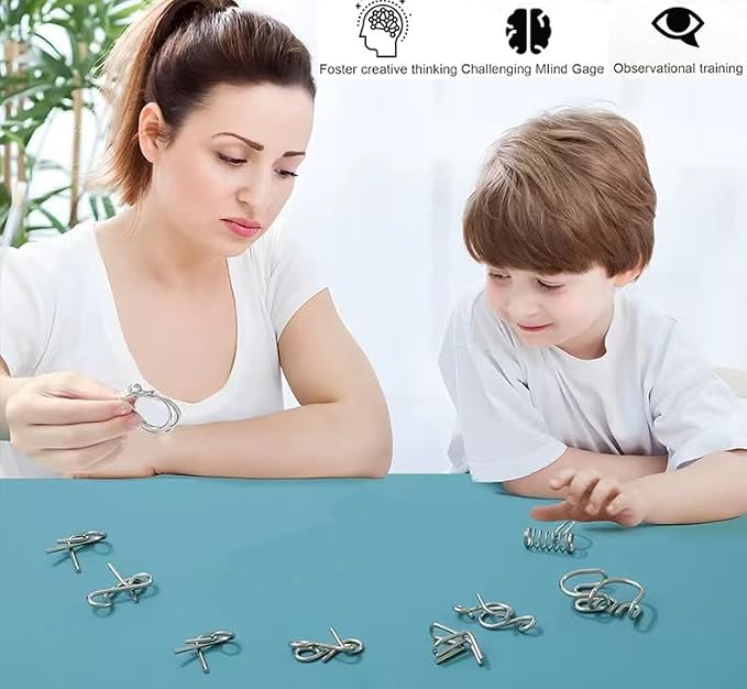 Metal Wire Puzzle Set of 24 with Pouch | Brain Teaser IQ Test Disentanglement Iron Link Unlock Interlock Game Party Favor Kids Adults Challen