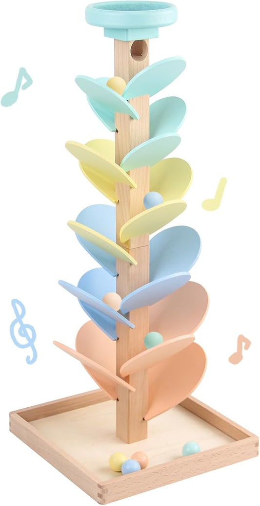 Wooden Marble Run Ball Drop Montessori Toy 4-8 Boys Girls (Height: 20.5") | Kids Wood Music Tree Marble Ball Run Game 3-5 8-12 Years Old Learning Color Sorting Sensory Toys Birthday Gift