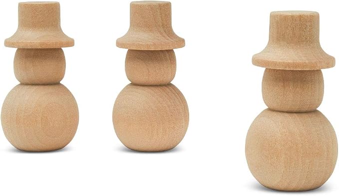 Snowman Peg Dolls 2-1/8 inch, Pack of 25 Wooden Peg Dolls for Christmas Crafting, Nativity Scenes, Holiday Decorations, by Woodpeckers