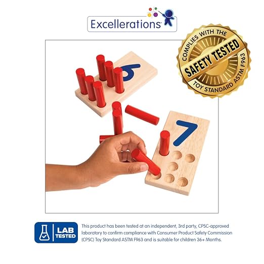 Excellerations Peg Number Board, Included: 10 Rubberwood Boards + 55 Wood Pegs + Storage Bag, Montessori Math Materials, Learning Manipulatives, Counting for Kids, Reggio Emilia Classroom Essentials | Includes Storage Bag, Montessori Math Manipulatives...