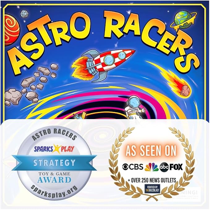 Astro Racers Board Game, Fun for Kids and Adults, 2-4 Players, Ages 5+, Solar System Racing Theme, Family-Friendly Strategy Game. Educational & Skill-Building.
