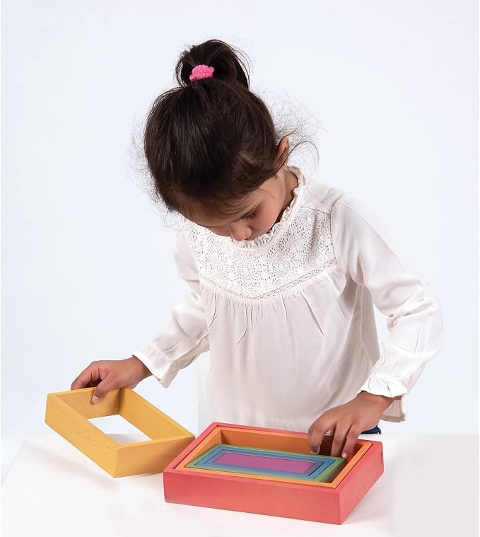 TickiT - 73414 Wooden Rainbow Architect Rectangles - Nesting Puzzle - Stacking Blocks for Ages 12M+