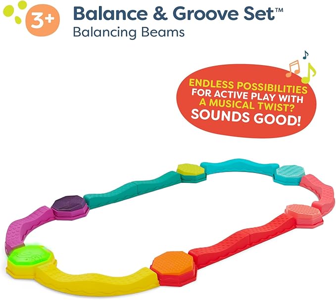 B. toys Balance Beam Set, Musical Wavy Beams & Sensory Stones | Balance & Groove Set with 8 wavy beams, 5 sensory stones, and 1 musical stepping stone for indoor or outdoor play, 3+ Years