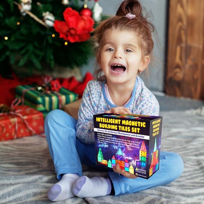Magnetic Tiles Building Blocks Toy - STEM Educational Magnet Set for Kids, Creativity Preschool Learning Sensory Montessori Toddler Toys for Boys & Girls 3+ Years Old - 57PC