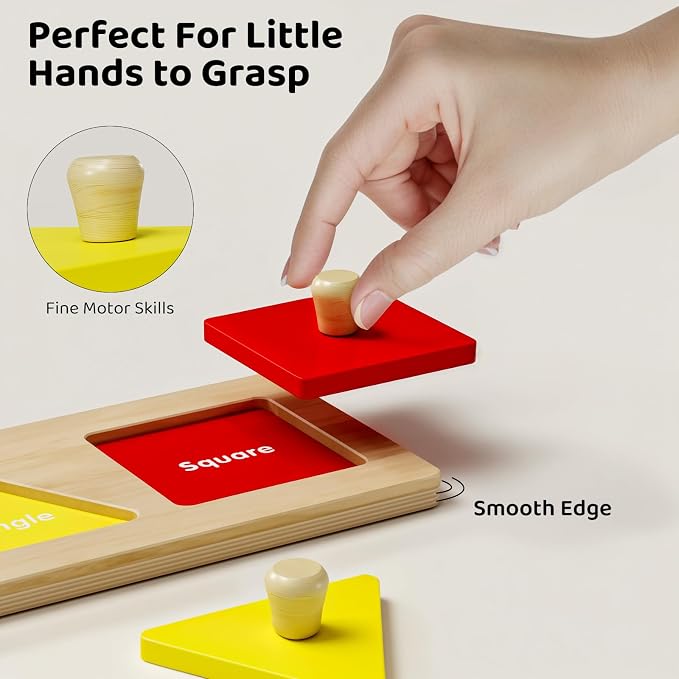 First Jumbo Knob Wooden Shape Puzzle for Toddlers 1-3,Montessori Toddler Puzzle Toys for1-2 Year Old,Preschool Learning Peg Puzzles Toys for Baby Kids