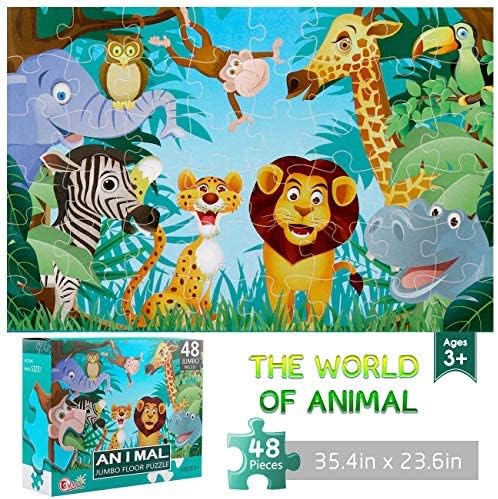 Jumbo Floor Puzzle for Kids,48 Piece Animal Jigsaw Puzzle Ages 3-8 | Animal Puzzle,Extra-thick Cardboard,Preschool Learning Toy,35x24 in Completed,Educational Development Gift for Boys and Girls