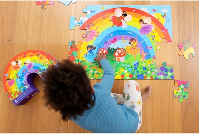 Crocodile Creek 36-Piece Jigsaw Floor Puzzle - Fun Floor Puzzles for Kids Ages 3-5 - Heavy-Duty Shaped Box for Storage - Over The Rainbow - 24" W x 18" H Finished