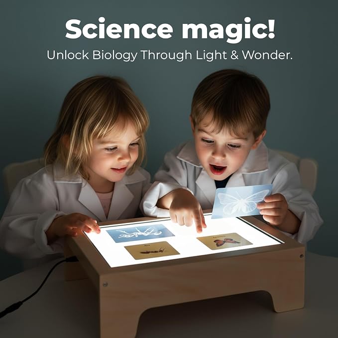 bopoobo Light Table for Kids -Sand Painting Light Box All-in-One Sandbox Alternative with Tracing Light Box, 10 Dimming Levels & 50+ Pieces(USB)