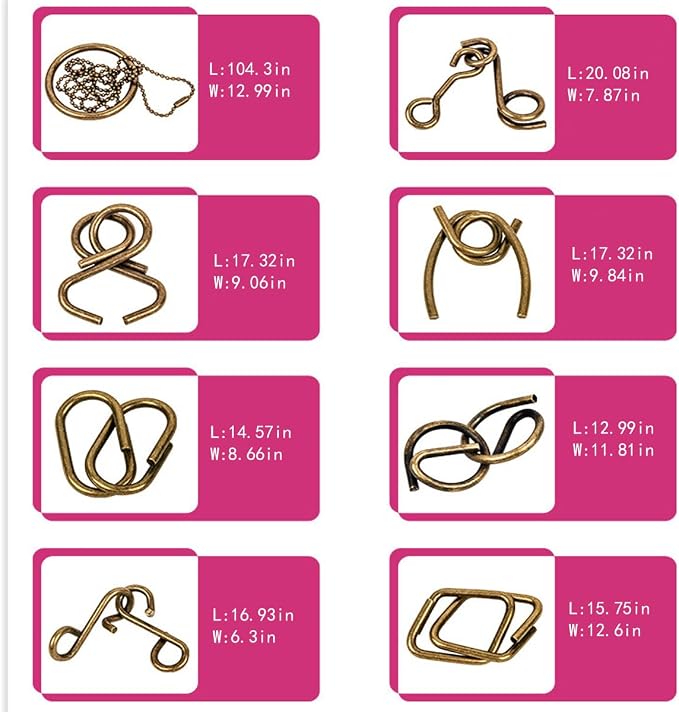 Ahyuan Metal Wire Puzzles Set 32 with Pouch Large Thick Brain Teaser Puzzles Fidget Toys IQ Test Mind Games Toys Magic Trick Toy Metal IQ Puzzle Party Favors for Kids Adults (Bronze)