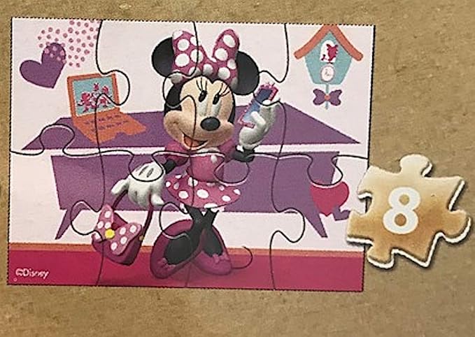 Disney Minnie Mouse 5 Wood Jigsaw Puzzles in Wood Storage Box