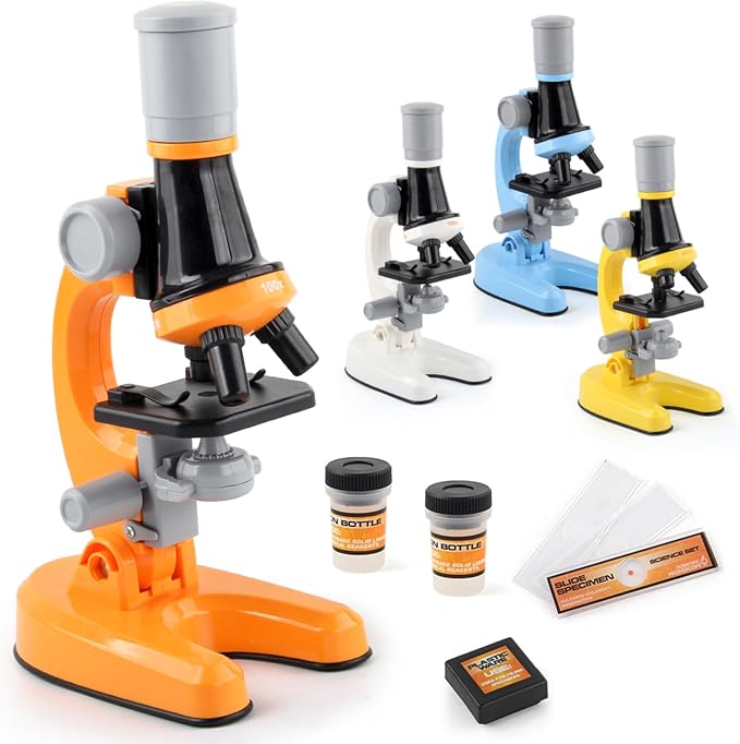 Student Microscope for Kids 4-15 School Homeschool Lab with Slide Set | 100-1200X high magnification optical lens, full specimen slide kit, portable for classroom teaching & home biology study