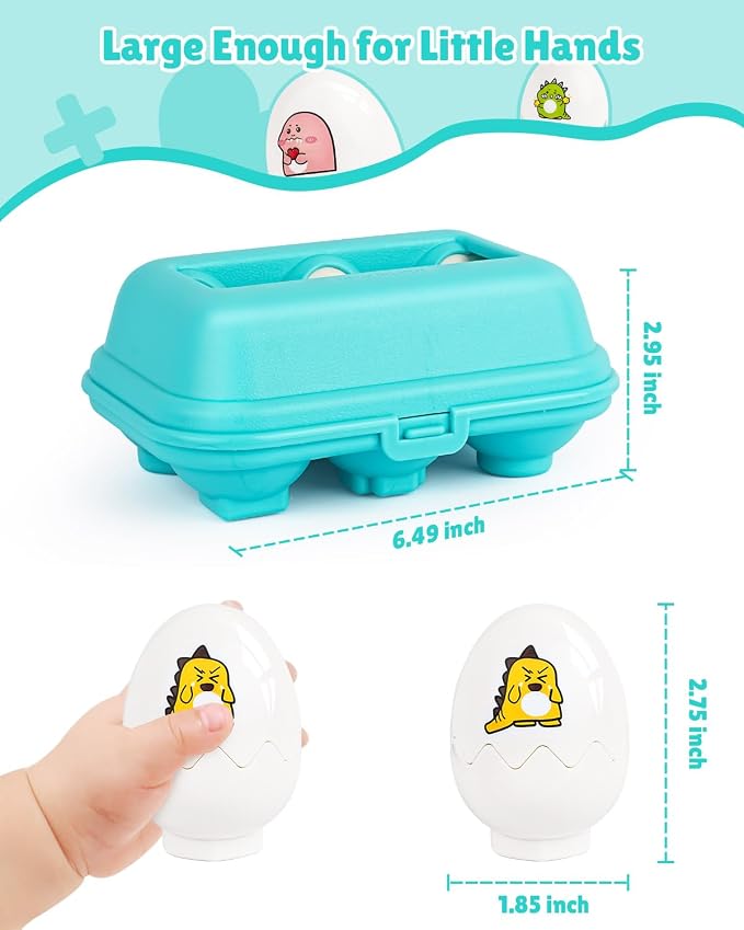 Matching Egg Toy 6 Pcs Develops Toddlers' Color & Shape Recognition Skills | Easter Basket Gift for Boys & Girls, Montessori Travel Toy for Kids 1-3, Fun Sorting Puzzle for Daily Early Education