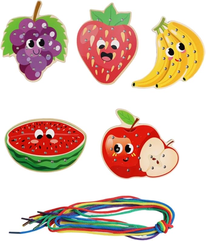 getuse Wooden Lacing Cards Sewing Threading Toys for Kids Preschoolers Fine Motor Skills Development Hand-Eye Coordination Learning Toy- Style D