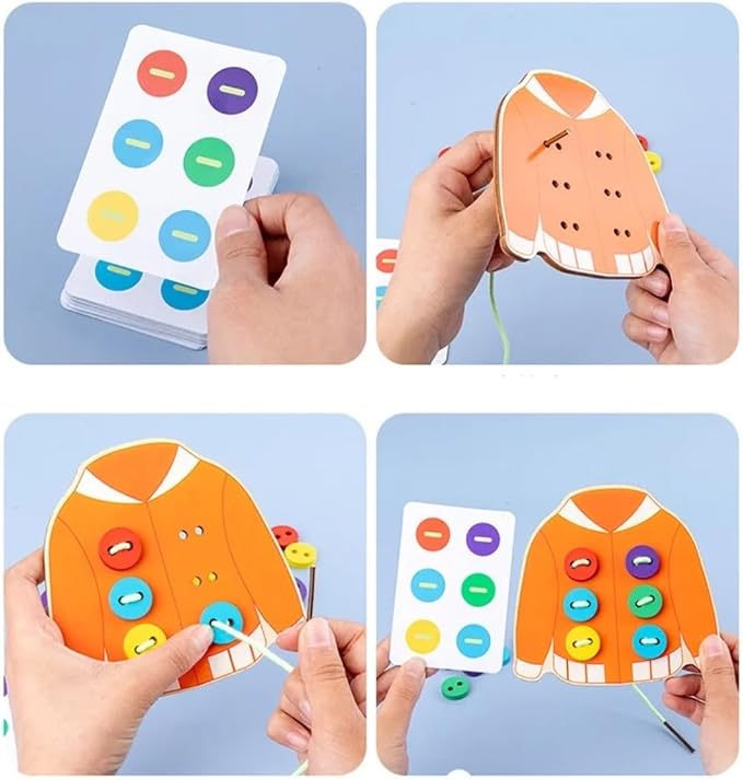 Children Early Education Clothes Threading Button Game Life Skill Teaching Aids Sewing Button Training Kid Board Toy Handmade Knitted Puzzle