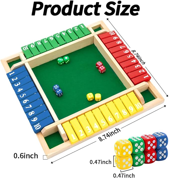 Nicecho Shut The Box Dice Game,2-4 Player Family Wooden Board Table Math Games for Adults and Kids, 8 Dices Classics Games for Classroom,Home,Party or Pub