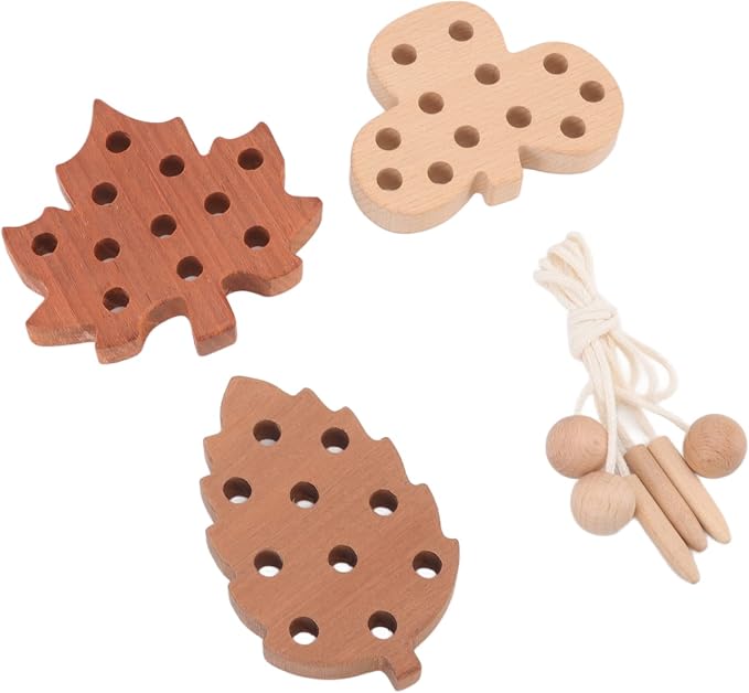 E Onal Threading Leaves Toys Set - Interactive Wooden Game Kit for Child Development