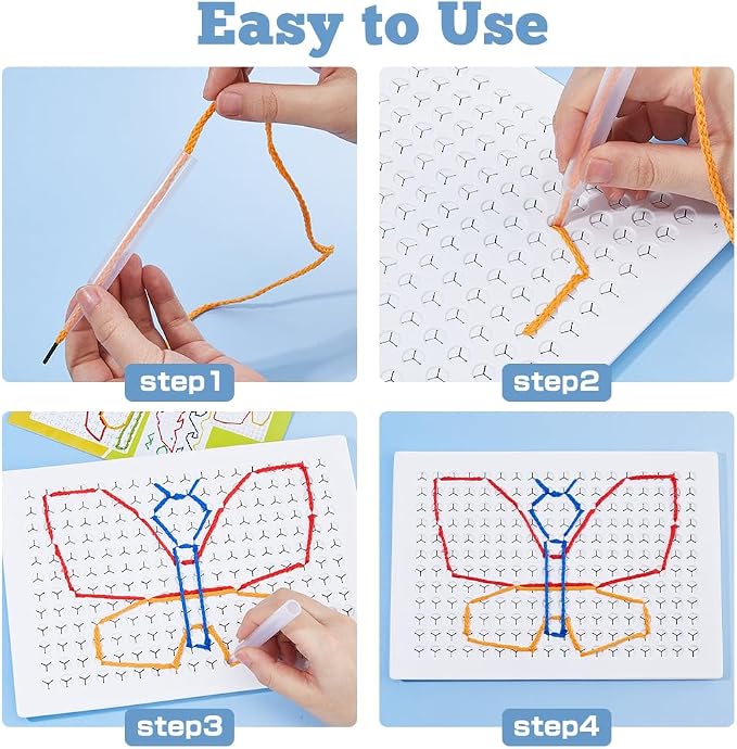 DICOSMETIC 2 Sets String Weaving Drawing Board Calming Corner Games Fine Motor Threading Boards Educational Sensory Items Including 2Pcs 18x12 Plastic Board, 4Pcs Pens and 16Pcs Laces for Adult