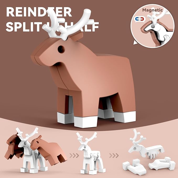 Magnetic Animal Building Toys, STEM Toddler Learning Toys 3D Puzzle Animals for Boys Girls, Educational Magnetic Travel Montessori Toy Sheep Wolf Reindeer Sloth,Unique Birthday Gift for Kids 3 4 5 6 7
