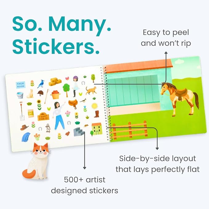 Cupkin Pet Animals Coloring & Sticker Activity Book | 500+ Stickers | Spiral-bound kids craft format with 12 scenes, 12 art pages, side-by-side viewing, and an easy-peel design for ages 2–8