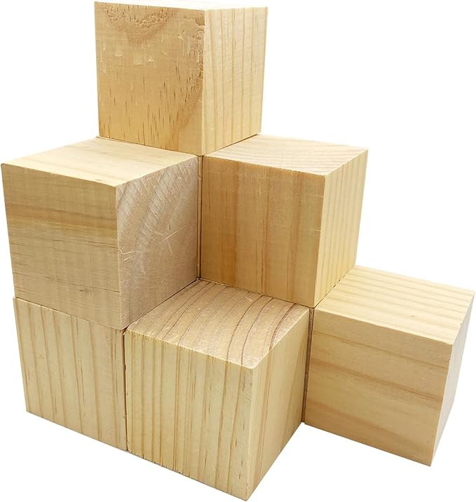 MUXGOA Wood Blocks for Crafts,2 Inch Unfinished Wooden Cubes Natural Wood Blocks for Crafts Making & DIY Projects & Decor(Pack of 9)