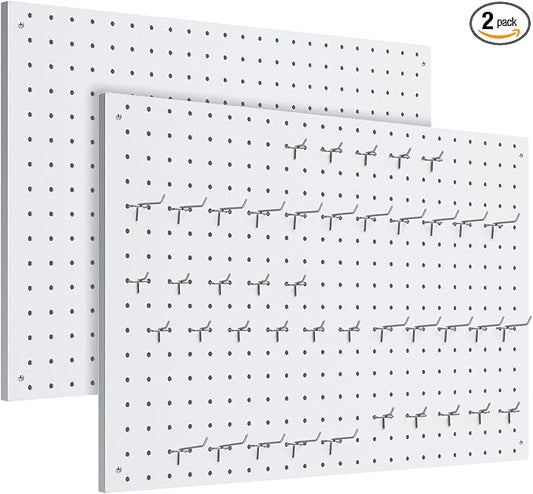 Peg Board, 2 Pack Metal Pegboard Panels White Pegboards Wall Organizer with Frame Large Heavy Duty Peg Board with Hooks for Walls Home, Garage Tool Storage, Office, Craft Room, Kitchen 24”×16”