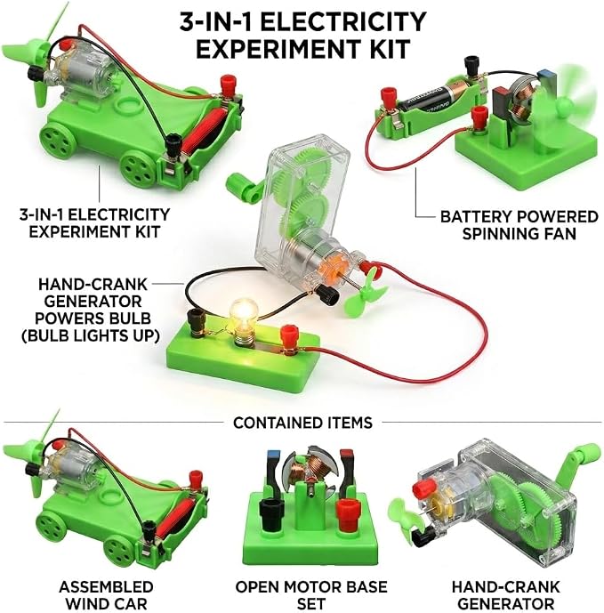 Physics Science Lab Learning Circuit kit, Electricity Experiment Set,DIY DC Electrical Motor Model Wind Powered Carts Building Circuits for Kids Junior Senior High School Students (1 Set)