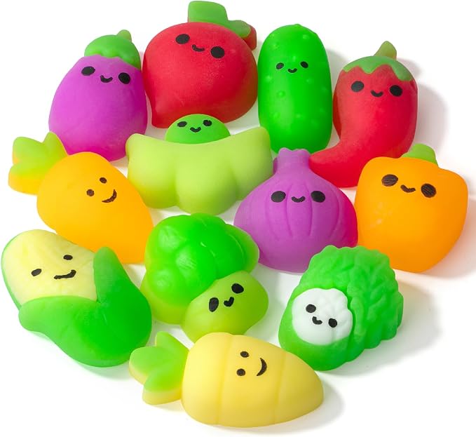 Mr. Pen- Vegetable Squishy Toys, 12 Pack | Washable Twistable Stretchy Squishies, Soft Stress Relief Sensory Toys for Squeezing, Kids’ Gifts