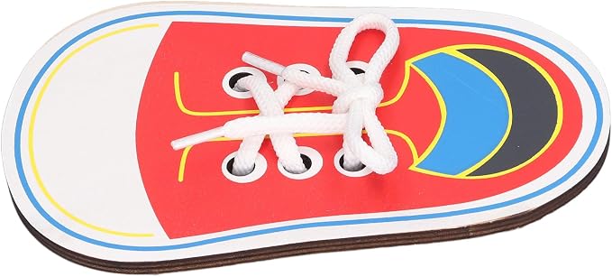 Asixxsix Wooden Lacing Shoe Toy, Learn to Tie Shoelaces Practice for Kids with Fine Motor Skills Development Smooth Threading Board for Toddlers Preschoolers (Lacing and Stringing Toy)