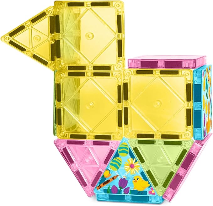 CreateOn Crayola Easter Magnetic Tile Set - STEM & Montessori Building & Educational Toys for Kids, Easter Basket Stuffer Toys for Boys and Girls Ages 3+, 14-Piece Set