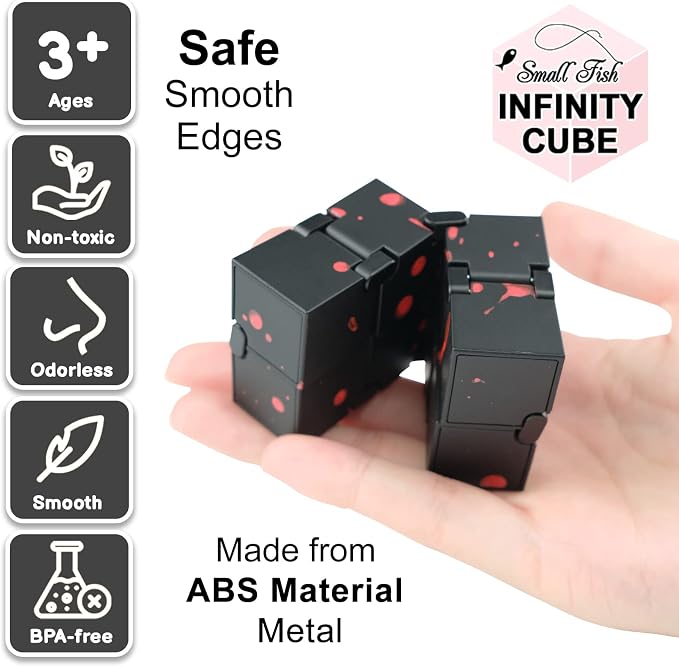 Fidget Cube for Kids & Adults, Built-in Metal Never Ending Infinity Cube | Cool EDC Gadgets, Sensory Fidget Toy for Claming and Stress Relief, Gift for Adults Kids with Autism,and ADHD (Black-Red)