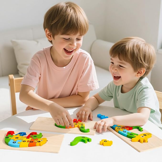 9 Pack Wooden Puzzles for Kids Ages 3-5, Montessori Animal Puzzles | 90 Pieces, CPC certified, with Numbers 1-10, Chunky Jigsaw Puzzles in Gift Box, Educational Learning Toys, Boys Girls Gift