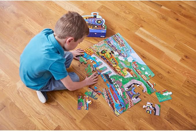 Crocodile Creek 36-Piece Jigsaw Floor Puzzle - Fun Floor Puzzles for Kids Ages 3-5 - Heavy-Duty Shaped Box for Storage - All Aboard - 24" W x 18" H Finished